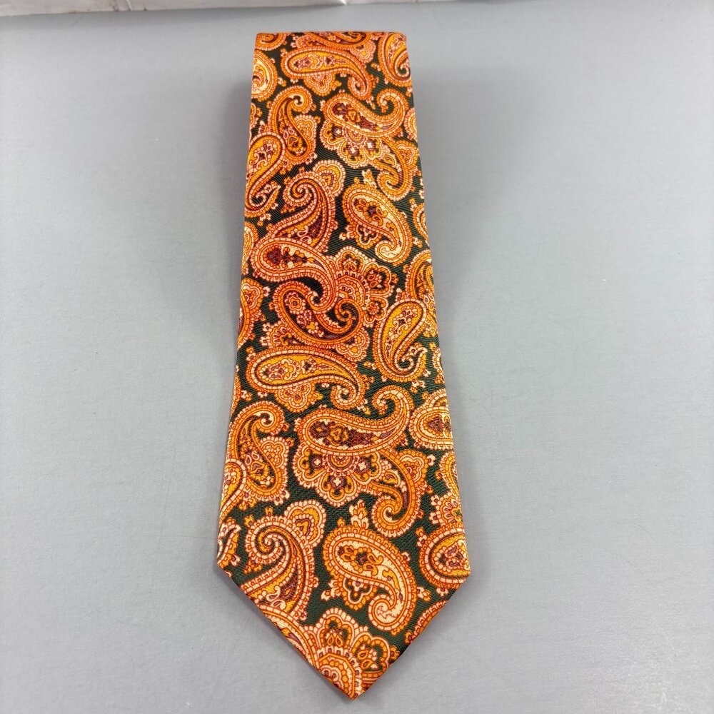 May Co Black / Orange Paisley Men's Tie 4" x 57" Vintage